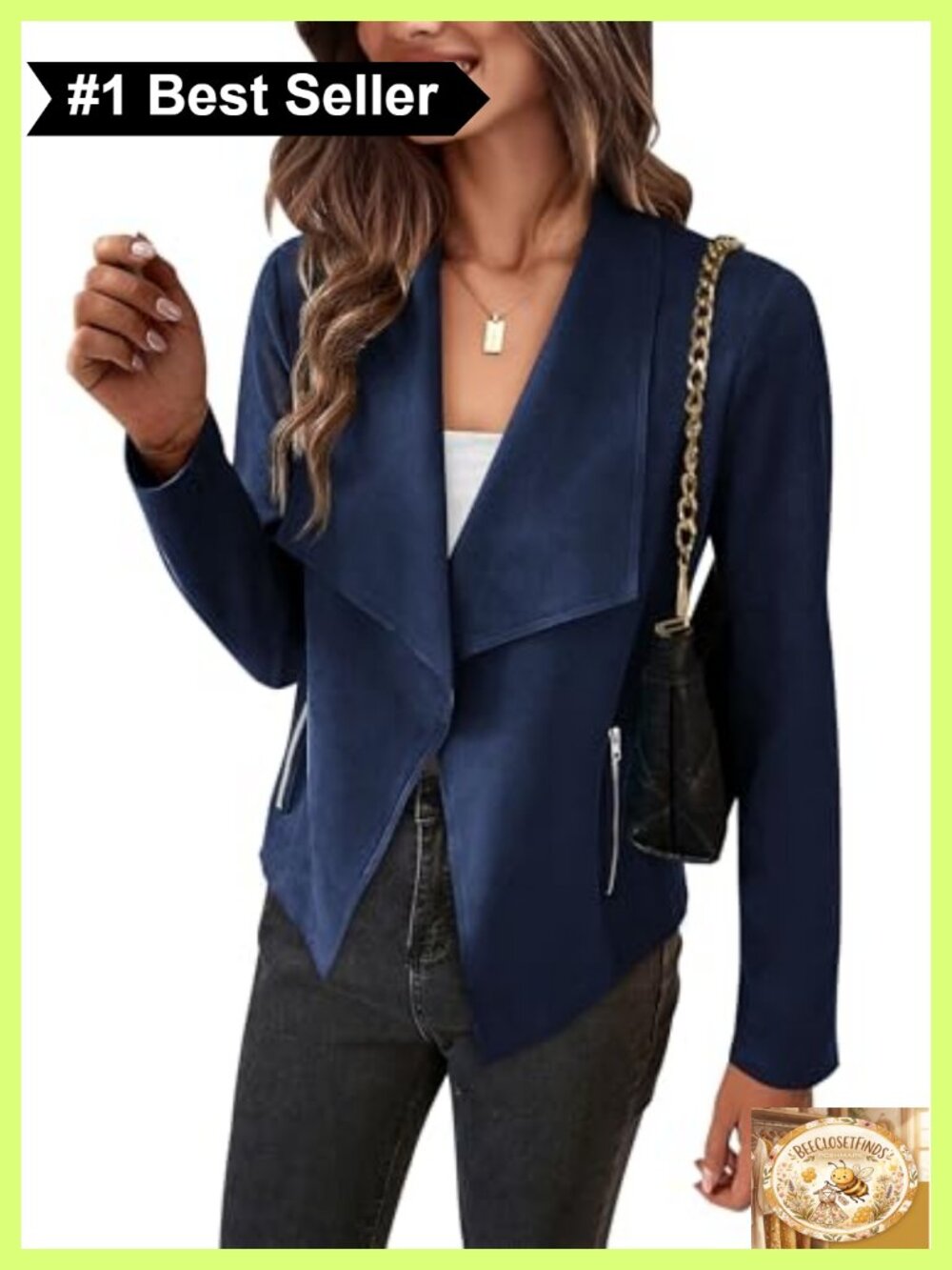 Faux Suede Cropped Jacket Waterfall Collar Open Front Women's Fall Coat